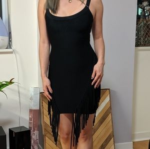 Black Marciano bandage dress with fringe